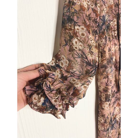 MANGO Sheer Chiffon Long Sleeve Floral Maxi Dress US XSMALL - Picture 10 of 16